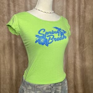 Vintage Y2K Spring Break Baby Tee T-Shirt Class of 2005 Green Tropical Surfer